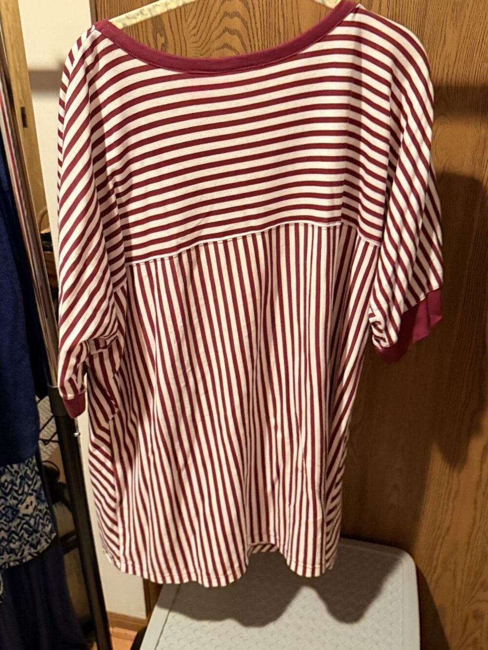 Woman Within 1X Burgundy Striped Tunic Top